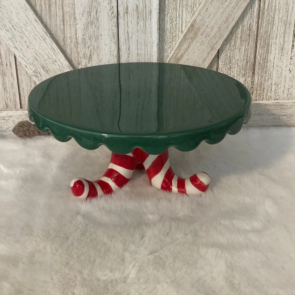 Target BP Christmas Festive Green Cake Stand with Red and White Striped Elf Base